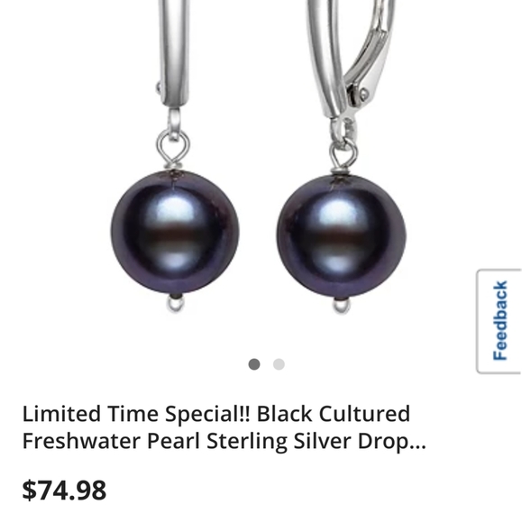 Genuine Black Pearls Dangling Silver 925 Earrings - Picture 10 of 12